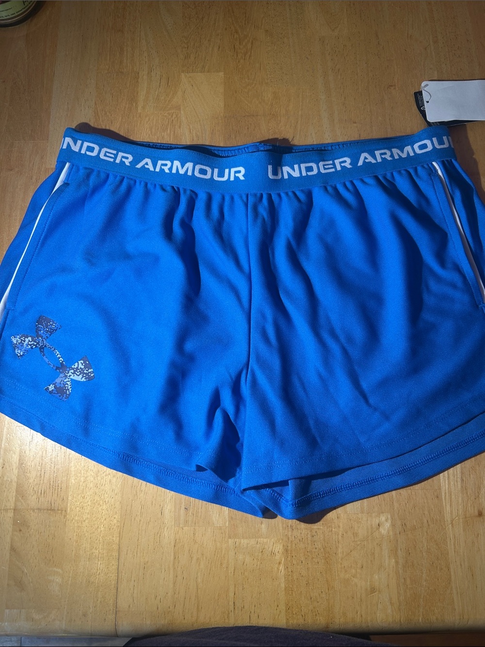Under Armour Bright Blue Girls Athletic Shorts with White Trim